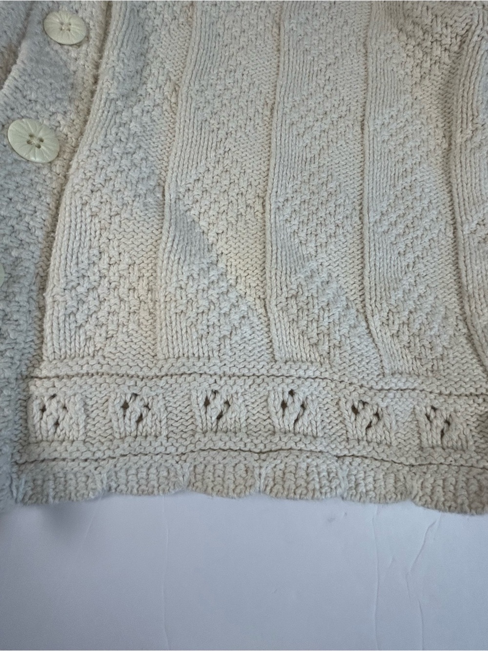L.L. Bean Cream Chunky Knit Button-Front Cardigan - Picture 3 of 7